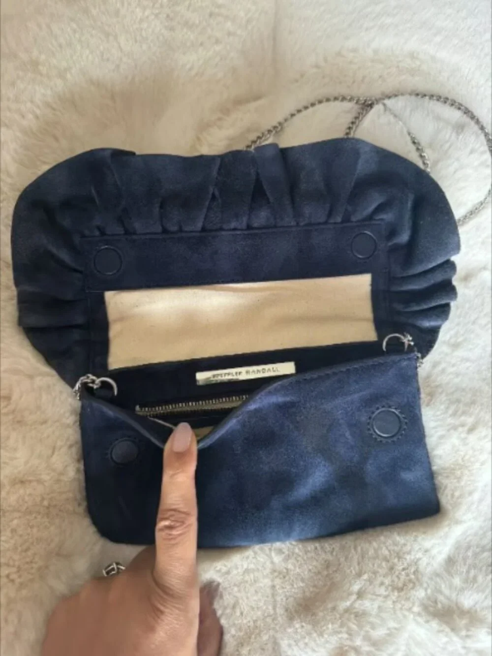 Loeffler Randall Navy Blue Tab Suede Clutch